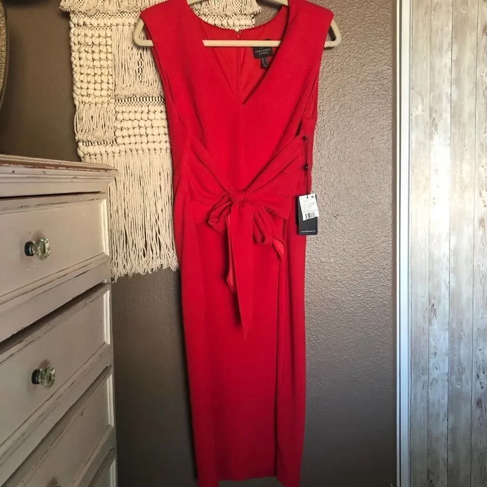 Adrianna Papell Plus Red Rio Knit Tie Sheath Dress